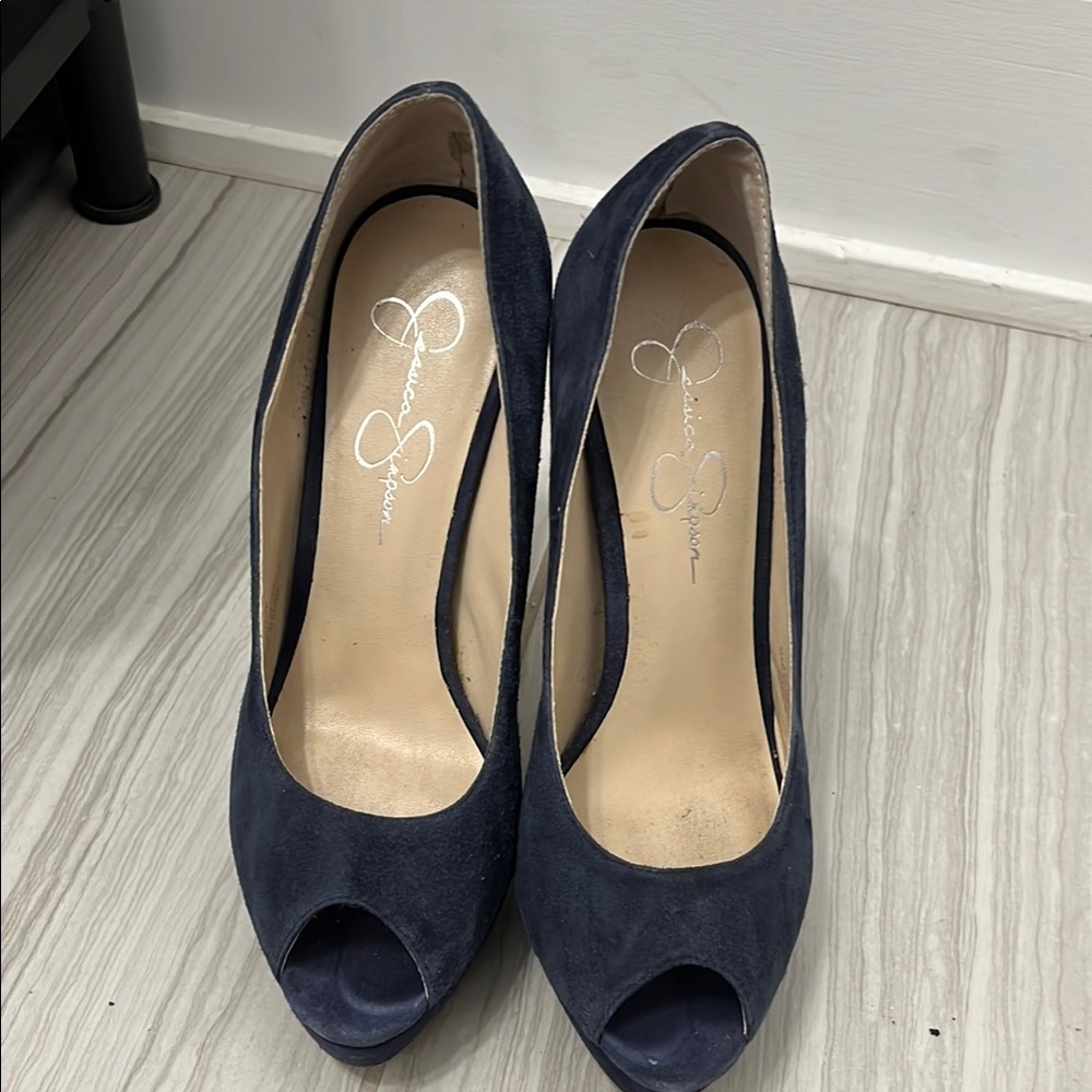 Jessica Simpson Blue Peep-Toe Heels